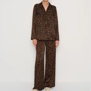 Reformation Ella Silk Leopard Pant and Button Down Set